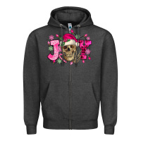 Charcoal Heather Pink Christmas Joy skeleton Zipper Hoodie - NancyCooperArtShop