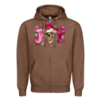 Chestnut Pink Christmas Joy skeleton Zipper Hoodie - NancyCooperArtShop
