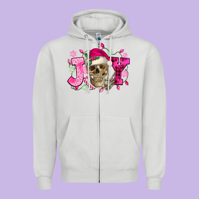 Pink Christmas Joy Skeleton Zipper Hoodie Designed By Nancycooperartshop