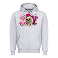 Heather Grey Pink Christmas Joy skeleton Zipper Hoodie - NancyCooperArtShop