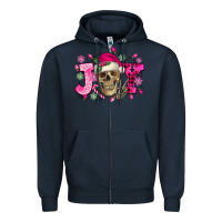 Navy Pink Christmas Joy skeleton Zipper Hoodie - NancyCooperArtShop