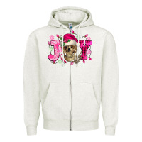 Oatmeal Heather Pink Christmas Joy skeleton Zipper Hoodie - NancyCooperArtShop