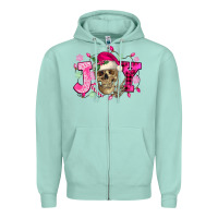 Seafoam Pink Christmas Joy skeleton Zipper Hoodie - NancyCooperArtShop