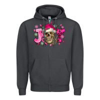 Smoke Pink Christmas Joy skeleton Zipper Hoodie - NancyCooperArtShop