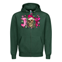 Sports Green Pink Christmas Joy skeleton Zipper Hoodie - NancyCooperArtShop