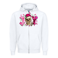 White Pink Christmas Joy skeleton Zipper Hoodie - NancyCooperArtShop