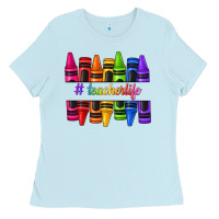 Baby Blue teacher life crayons Ladies Tee - texasbilliewilder