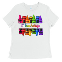 White teacher life crayons Ladies Tee - texasbilliewilder