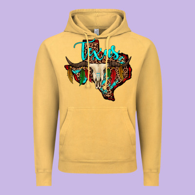 Bullskull Texas Map Vintage Hoodie Designed By Jahusdesignshop