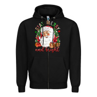 Black Stay Merry and bright Christmas with santa Zipper Hoodie - NancyCooperArtShop