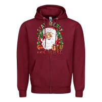 Burgundy Stay Merry and bright Christmas with santa Zipper Hoodie - NancyCooperArtShop