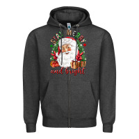 Charcoal Heather Stay Merry and bright Christmas with santa Zipper Hoodie - NancyCooperArtShop