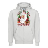 Dove Grey Stay Merry and bright Christmas with santa Zipper Hoodie - NancyCooperArtShop