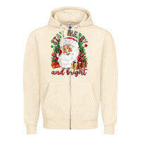 Sandshell Stay Merry and bright Christmas with santa Zipper Hoodie - NancyCooperArtShop