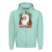 Seafoam Stay Merry and bright Christmas with santa Zipper Hoodie - NancyCooperArtShop