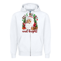 White Stay Merry and bright Christmas with santa Zipper Hoodie - NancyCooperArtShop