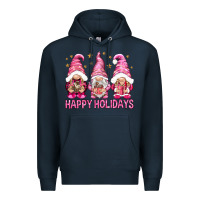 Navy Happy holidays with gnomes Premium Hoodie - NancyCooperArtShop