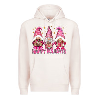 Pale Pink Happy holidays with gnomes Premium Hoodie - NancyCooperArtShop