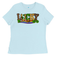 Baby Blue st patricks shamrock gold with rainbow Ladies Tee - RanaPortraitStore