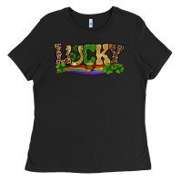 Black st patricks shamrock gold with rainbow Ladies Tee - RanaPortraitStore