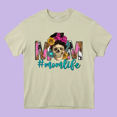 Mom Life With Skull Heavy Core Tee Designed By Texasbilliewilder