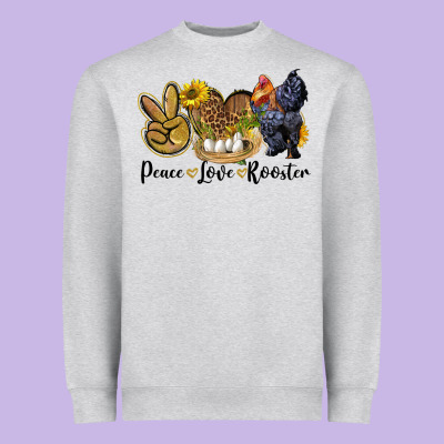 Peace Love Rooster Heavyweight Sweatshirt Designed By Lillyallendesigns