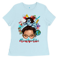 Baby Blue teacher life messy bun Ladies Tee - texasbilliewilder
