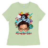 Matcha teacher life messy bun Ladies Tee - texasbilliewilder