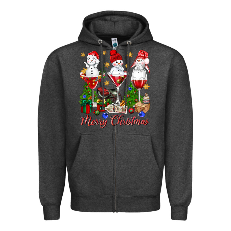 Merry Christmas Wine And Cocktails Zipper Hoodie by NancyCooperArtShop | Teevron