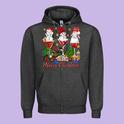 Merry Christmas Wine And Cocktails Zipper Hoodie Designed By Nancycooperartshop