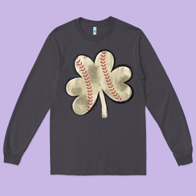 Baseball Distressed Shamrock Long Sleeve Tee Designed By Maliassmallbusiness