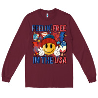 Burgundy feelin free in the usa Long Sleeve Tee - MaliasSmallBusiness