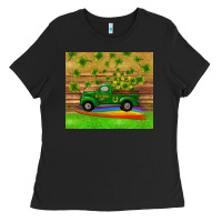 Black st patricks day truck shamrock with rainbow tumbler Ladies Tee - RanaPortraitStore