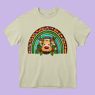 Reindeer Rainbow Christmas Heavy Core Tee Designed By Ranaportraitstore
