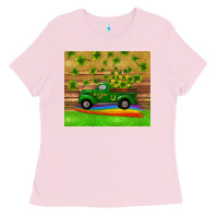 Bubblegum Pink st patricks day truck shamrock with rainbow tumbler Ladies Tee - RanaPortraitStore