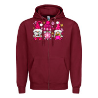 Burgundy Pink Christmas winter gnomes Zipper Hoodie - NancyCooperArtShop