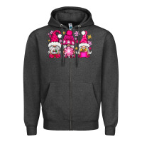 Charcoal Heather Pink Christmas winter gnomes Zipper Hoodie - NancyCooperArtShop