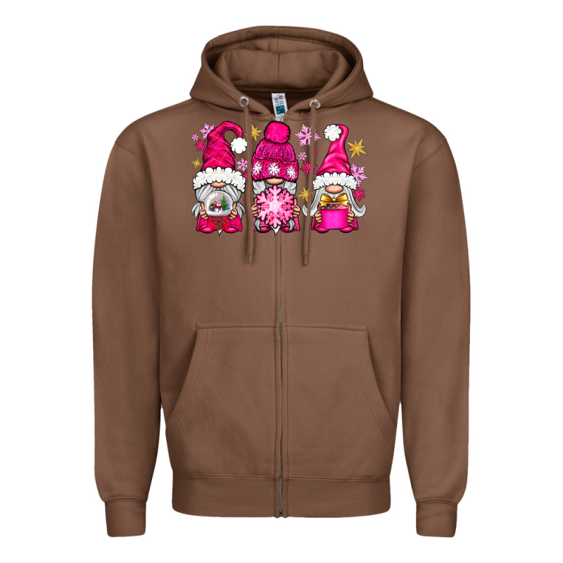 Pink Christmas Winter Gnomes Zipper Hoodie by NancyCooperArtShop | Teevron
