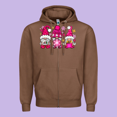 Pink Christmas Winter Gnomes Zipper Hoodie Designed By Nancycooperartshop