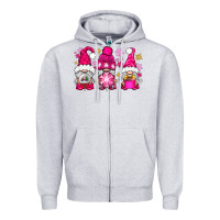 Heather Grey Pink Christmas winter gnomes Zipper Hoodie - NancyCooperArtShop