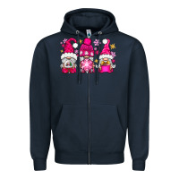 Navy Pink Christmas winter gnomes Zipper Hoodie - NancyCooperArtShop