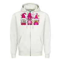 Oatmeal Heather Pink Christmas winter gnomes Zipper Hoodie - NancyCooperArtShop