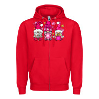 Red Pink Christmas winter gnomes Zipper Hoodie - NancyCooperArtShop
