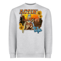 Heather Grey actinup with cowgirl Heavyweight Sweatshirt - NancyCooperArtShop