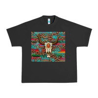 Western Serape Leopard Bull Skull Turquoise Tumbler Urban Heavy Tee | Teevron