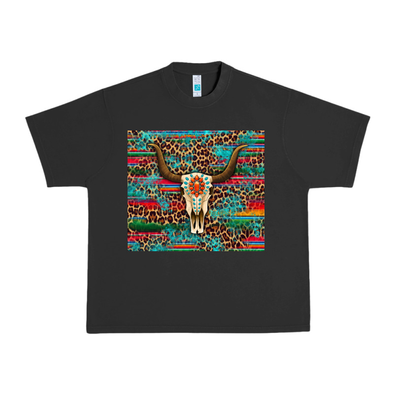Western Serape Leopard Bull Skull Turquoise Tumbler Urban Heavy Tee by Artiststas | Teevron