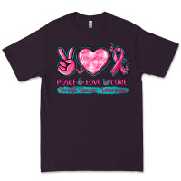 Plum Peace Love Cure Breast Cancer Awareness Premium Tee - texasbilliewilder