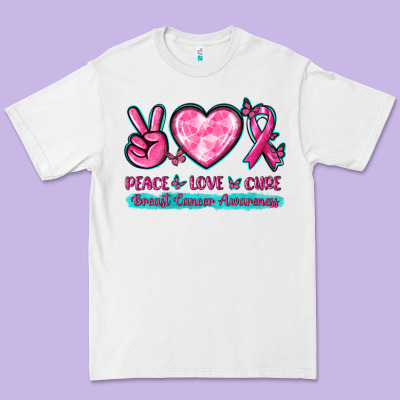 Peace Love Cure Breast Cancer Awareness Premium Tee Designed By Texasbilliewilder