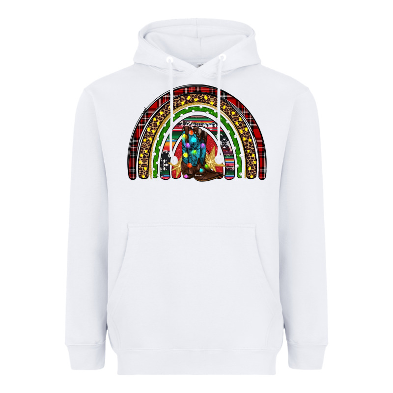 Christmas Cowboy Boots Rainbow Heavyweight Hoodie by RanaPortraitStore | Teevron