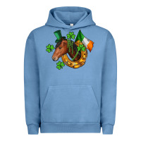 Pigment Pebble Blue Horse with horseshoe St. Patrick's Urban Hoodie - CowGirlArtShop